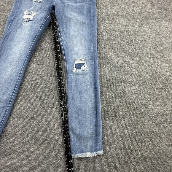 Express Jeans Womens 4R Blue Skinny High Rise Denim Perfect Distressed Raw Hem - Picture 6 of 14